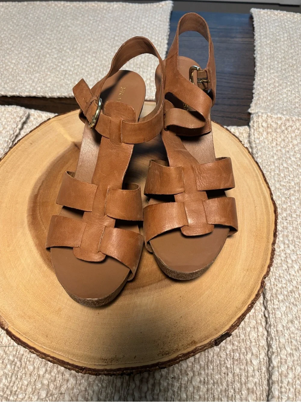 Franco Sarto Tan Strappy Wedge Sandals